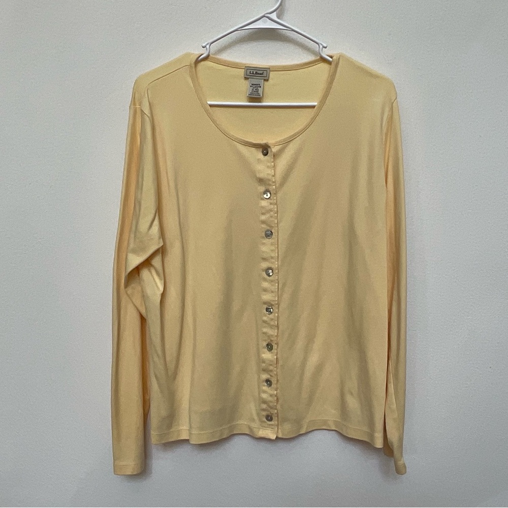 L.L. Bean Butter Yellow Button Front Lightweight Cardigan Size XL Spring